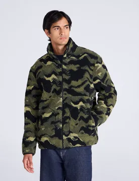Hennie Mens Printed Borg Jacket - Green - Animal - FashionsVida