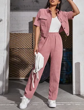 Conjunto de 2 piezas para mujer con camisa de manga corta con bolsillo y pantalones para uso laboral XS - Shein - FashionsVida