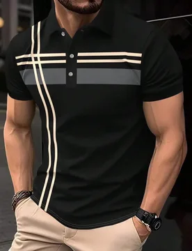 Fashion Stripe Print Polo T Shirt For Men Casual Lapel Loose Short Sleeve Tops Business Golf Clothing Comfortable Trend T-shirt - Aliexpress - FashionsVida