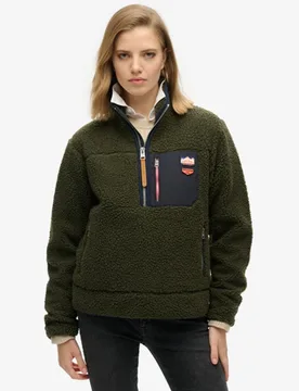 Superdry Damen Khaki Vintage Retro Fleecepullover mit Halblangem Reißverschluss, Größe: 42 - 99.99 - FashionsVida