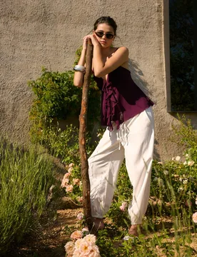 Pumphose in Leinenoptik Weiß XL - Stradivarius - FashionsVida