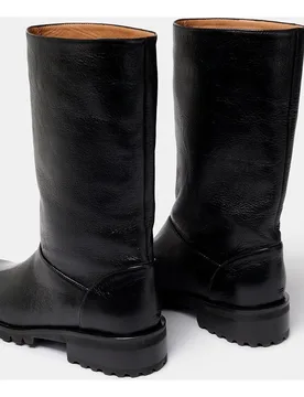 Bota de piel de caña ancha a media pierna de mujer y suela track - Naguisa - FashionsVida