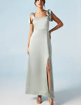 Women's Satin Tie Shoulder Midi Bridesmaid Dress in Sage Size: 16 - Sage - Size: 16 - OASIS - FashionsVida