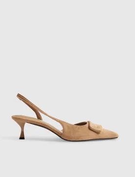 Suede Kitten Heel Slingback Court Shoes Beige female - River Island - FashionsVida