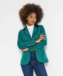 Women's Checked Blazer Jacket in Green Size: 10 - Green - Size: 10