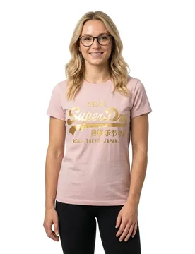 Maglietta A Maniche Corte Vintage Logo Metallic Soft Pink L - Superdry - FashionsVida