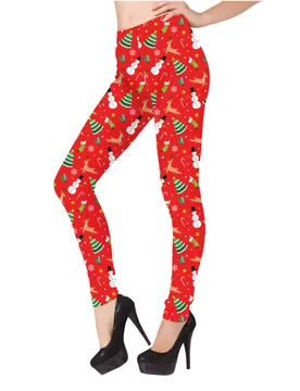 Leggings mit Weihnachtsmotiven Damen Rot - female - GUIRMA - FashionsVida