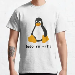 Computer - sudo rm -rf Tux Linux Penguin - programmer printed T-Shirt for men 100% cotton plus size clothing