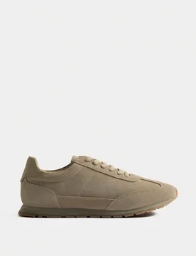 Suede Lace Up Runner Trainers Stone male - M&S - FashionsVida