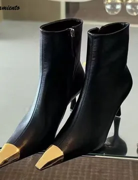 Star style Fashion Metal Square toe Leather Women Ankle Boots Elegant Autumn Winter Thin High heels Chelsea Short Boots Shoes - Aliexpress - FashionsVida