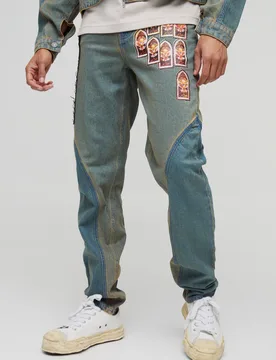 Mens Slim Stacked Gothic Applique Jeans - Blue Cotton - Size 30r - boohooMAN - FashionsVida