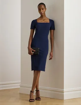 Vestido midi de manga corta con escote cuadrado - Lauren Ralph Lauren - FashionsVida