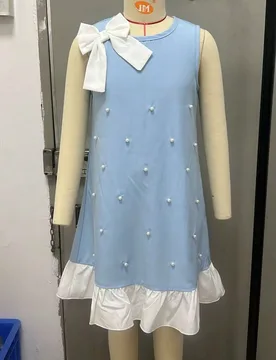 Vestido de verano nuevo para niñas de 8 a 12 años, vestido sin mangas con volantes de color contrastante, decoración de lazo 3D/acento de perlas, a - Shein - FashionsVida
