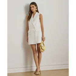 Vestido corto de crepé con doble botonadura