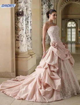 Elegant Ball Gown Strapless Backless Taffeta Applique Pink Wedding Dress Romantic Floor-Length Dress Robes De Soirée - Aliexpress - FashionsVida