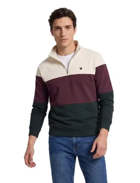 Felpa Con Mezza Zip Blocks Green 2XL - Silbon - FashionsVida