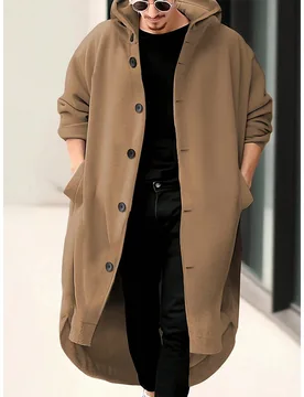 Sudadera con capucha de unicolor clásica de moda para hombre con bolsillos delanteros y diseño de espalda alargada, tela suave y resistente, adecuad - Shein - FashionsVida