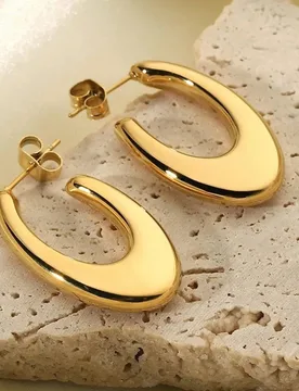Exquisite Stainless Steel U Shape Hoop Earrings for Women 18K Gold Plated Waterproof Glossy Metal Hammered Earrings Punk Jewelry - Aliexpress - FashionsVida