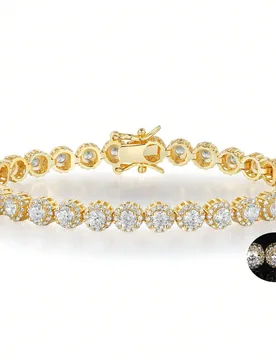 Pulsera de tenis chapada en oro de 18K para mujeres, circonita cúbica redonda de 5mm, tamaño de 6-8.5 pulgadas 7 pulgadas - Shein - FashionsVida
