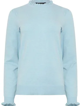 Women's Frill Neck Knitted Jumper in Pale Blue Size: 14-16 - Pale Blue - Size: 14-16 - M&Co - FashionsVida