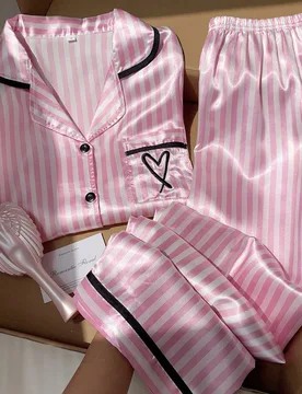 Conjunto de pijama largo de tacto suave color rosa para mujer con diseño de rayas elegante y cuello de solapa, ropa de otoño e invierno cómoda y co - Shein - FashionsVida