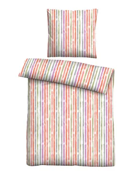 Baumwoll Seersucker Bettwäsche Längsstreifen rot, 1x 135x200 cm + 1x 80x80 cm - Castell - FashionsVida