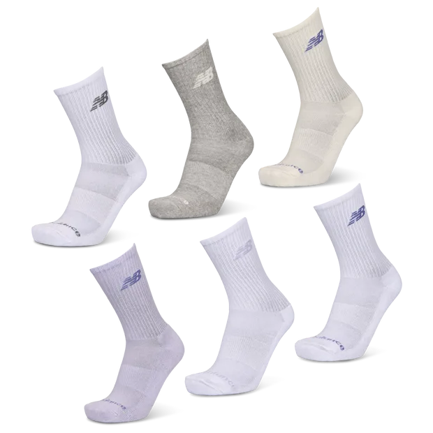 Crew 6 Pack Unisex Socks - White - Size 6.5-8 - Cotton - White - Size: 6.5-8 - New Balance - FashionsVida