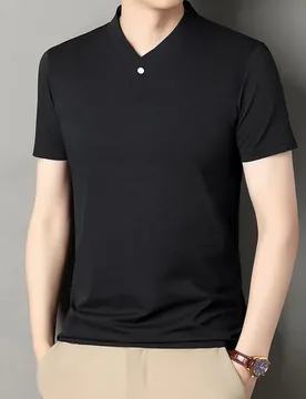 Summer New Men's Solid Color Short Sleeved T-shirt Korean Fashion Business Casual V-neck T-shirt Tops Men Clothing - Aliexpress - FashionsVida