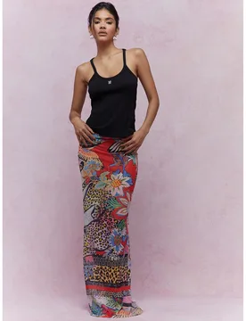 Falda larga de Body entero ajustada con estampado semi-transparente S - Shein - FashionsVida