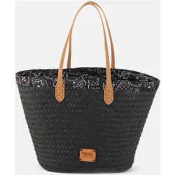 Bolso capazo de rafia grande con asas al hombro y forro paisley