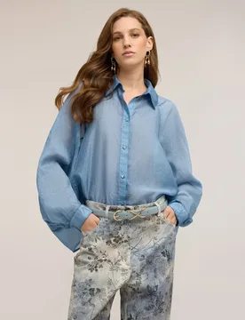 Camisa de mujer oversize mezcla lyocell cuello clásico con cierre frontal de botones - Motivi - FashionsVida