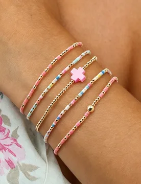 VKVVA Fashion Jewelry Pink Cross Gold-plated Bracelet Set Total 5pcs&6pcs Pearl Beads Stacking Women Birthday Gifts, Unique Gift - Aliexpress - FashionsVida