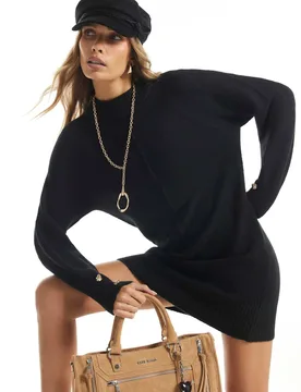 Pure Cotton Jumper Dress Black female - River Island - FashionsVida