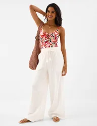 Printed Padded Beaded Scoop Neck Swimsuit Multi female