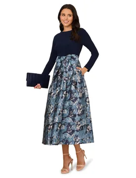 Women's Jersey Jacquard Ankle Dress in Navy Size: 6 - Navy - Size: 6 - Adrianna Papell - FashionsVida