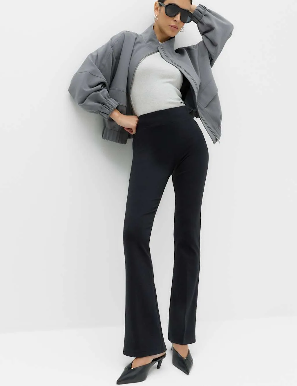Jersey Elasticated Waist Flared Trousers Black female - M&S - FashionsVida