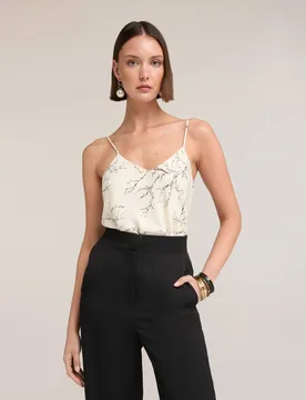 Top de mujer de raso con estampado de flores escote en v ajuste regular - Motivi - FashionsVida
