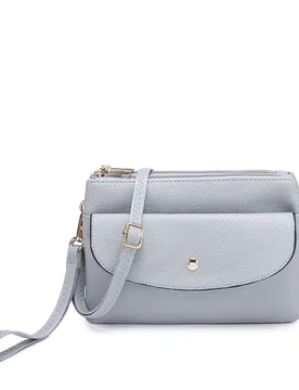 Women's Small Double Comparments Crossbody Purse WristletBag with Front Snap Pocket in Grey - Grey - Size: One Size - Kitise - FashionsVida