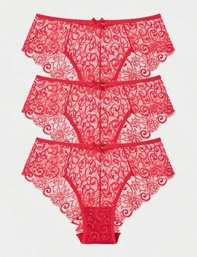 Set de 3 bragas de encaje de tiro bajo sexy para mujer - Shein - FashionsVida