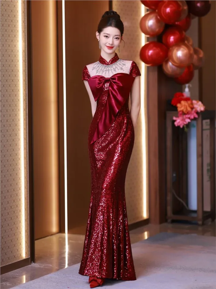 A unique and stylish red sequined fishtail dress for toast - Aliexpress - FashionsVida