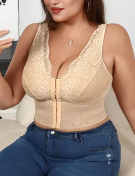 Camiseta moldeadora con parches de encaje de unicolor para mujer talla grande 5XL - Shein - FashionsVida