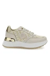 Sneakers Flatform Beige con Logo e Dettagli Dorati 8917 37