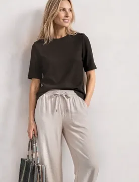 T-Shirt mit Rundhals und Knopfdetails female Braun - Street One - FashionsVida