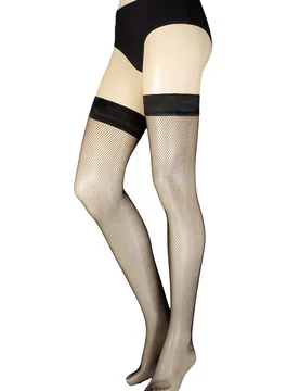 Women's 1 Pair Spot Net Backseam Hold Ups Black Small / Medium - Black - Size: Small - Charnos - FashionsVida