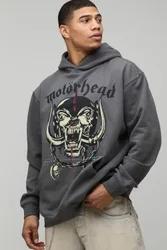 Mens Oversized Motorhead License Printed Hoodie - Charcoal Cotton - Size Small