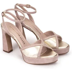 Sandalias de tacón de mujer con plataforma y pulsera al tobillo