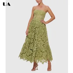 Trendy Lace Strapless Hollow Out Prom Dresses for Women, Elegant Solid A-line Long Dress, Classic Sleeveless Zipped Long Dress