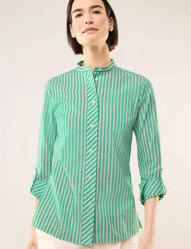 Extraglatt Stehkragen Bluse, normale Größen, Farbe Grün, 50, reine Baumwolle bügelfrei Damen - Walbusch - FashionsVida