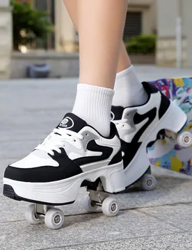 Par de patines de ruedas unisex para adolescentes y estudiantes, con 4 ruedas retráctiles invisibles, transformables con cordones, con función de fr - Shein - FashionsVida