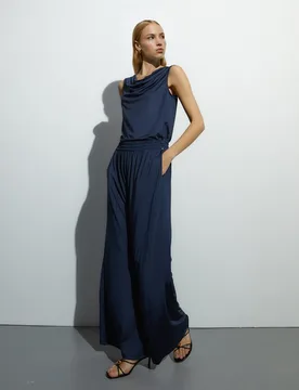 Pantalones anchos de mujer liso - Andam - FashionsVida